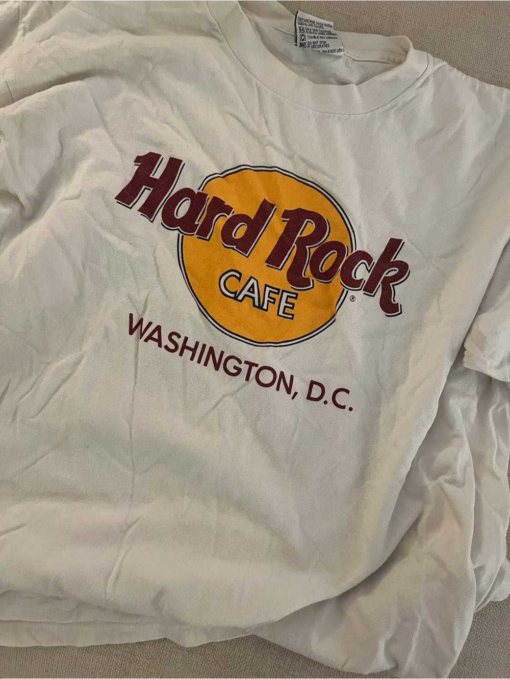 Hard Rock Cafe Washington D.C. White T-Shirt with Yellow and Burgundy Logo